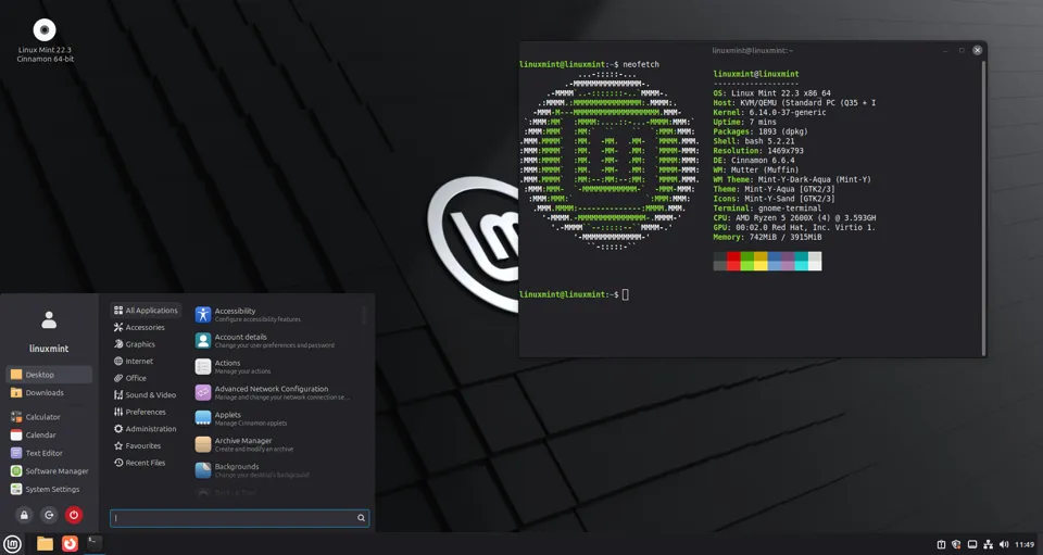 Linux Mint Cinnamon 데스크톱